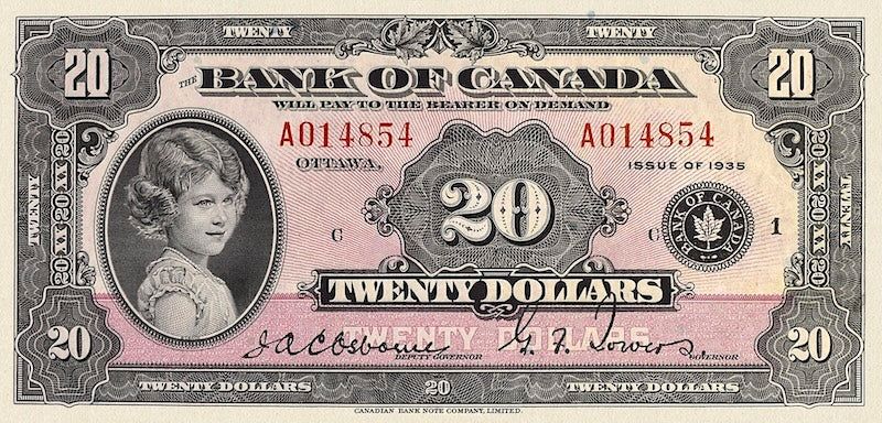 Canada banknotes, Bank of Canada English Series, $20 Dollars, 1935, Pick P-46, UNC