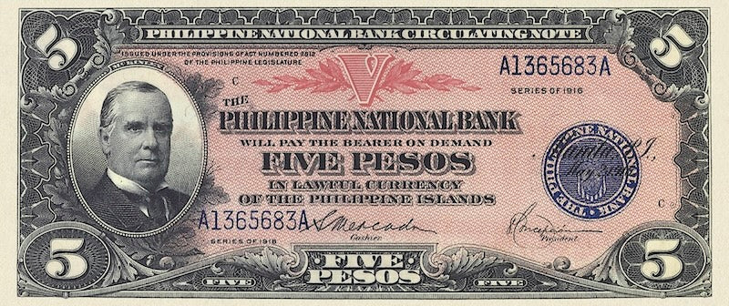 Philippines (United States) banknote, Philippine National Bank, 5 Pesos, 1916, Pick P-46, UNC