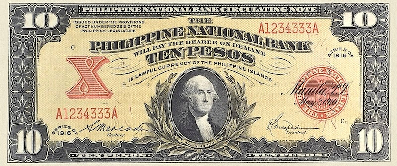 Philippines (United States) banknote, Philippine National Bank, 10 Pesos, 1916, Pick P-47, UNC