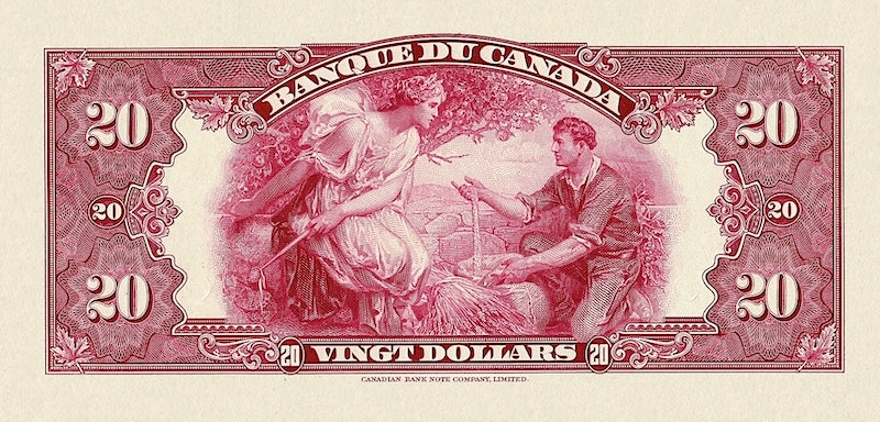 Canada banknotes, Banque du Canada French Series, $20 Dollars, 1935, Pick P-47, UNC