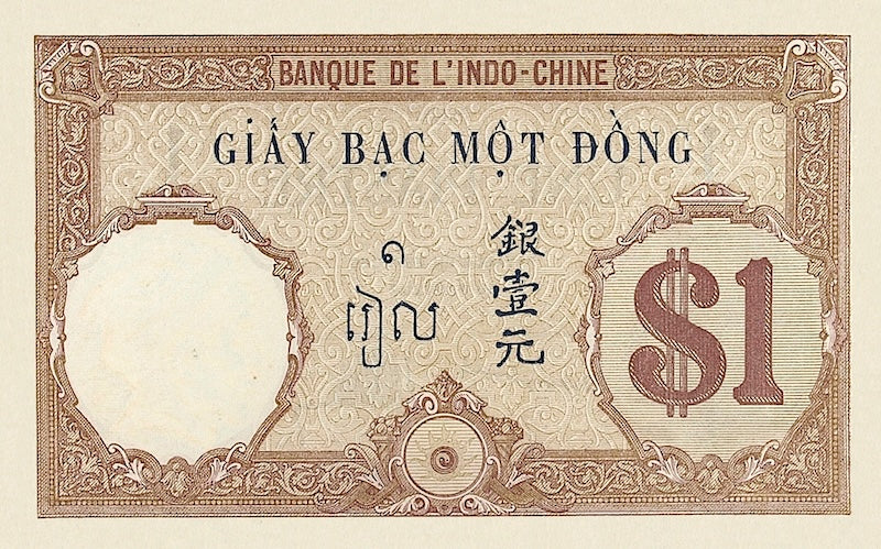 French Indo-China banknotes, Banque de l'Indochine, 1 Piastre, 1921, Pick P-48, UNC