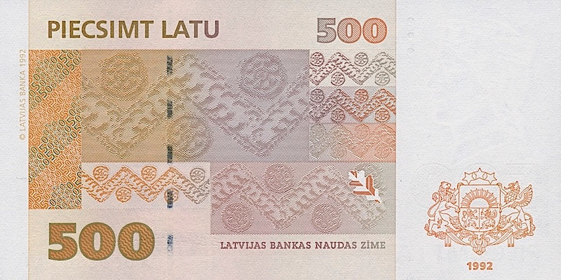 Latvia banknote, Latvijas Banka, 500 Latu, 1992, Pick P-48, UNC