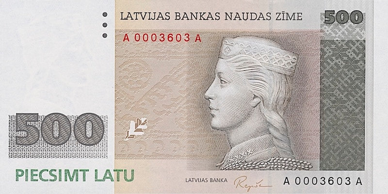 Latvia banknote, Latvijas Banka, 500 Latu, 1992, Pick P-48, UNC