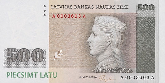 Latvia banknote, Latvijas Banka, 500 Latu, 1992, Pick P-48, UNC