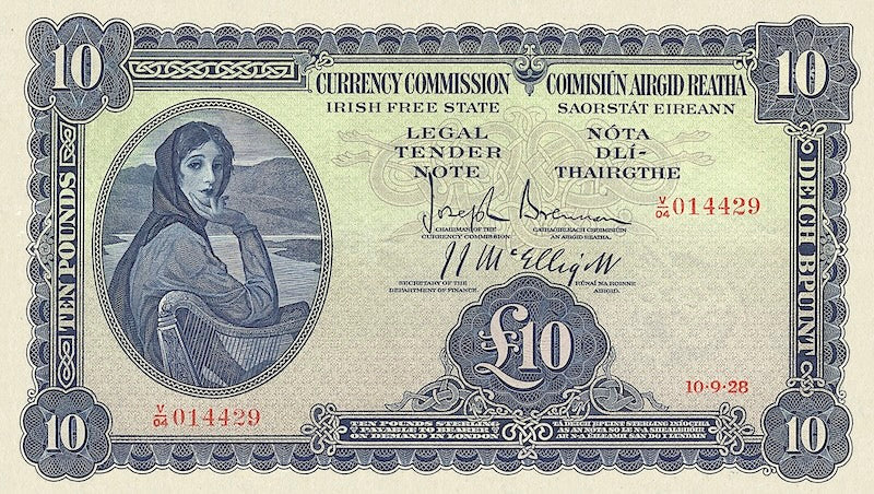Ireland banknotes, Irish Free State (Saorstát Éireann), Lady Lavery Issue,  £10 Pounds, 1928, Pick  P-4A, UNC