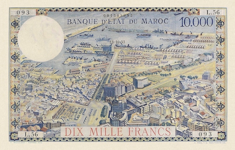 Morocco banknote, Banque d'Etat Du Maroc, 10000 Francs, 1948, Pick P-50, UNC