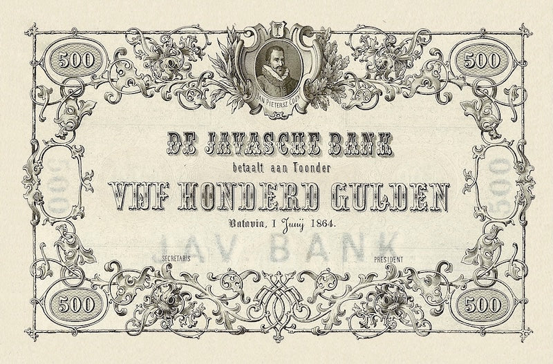 Netherlands Indies banknotes, Uang Kuno Belanda, 500 Gulden, Year 1864, P-50, UNC