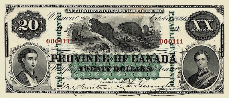 Province of Canada banknote, $20 Dollars, 1866, Pick P-5, UNC