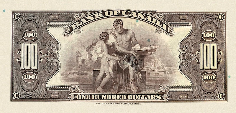 Canada banknotes, Bank of Canada English Series, $100 Dollars, 1935, Pick P-52, UNC