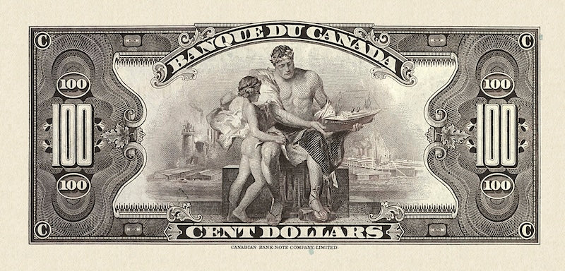 Canada banknotes, Banque du Canada French Series, $100 Dollars, 1935, Pick P-53, UNC