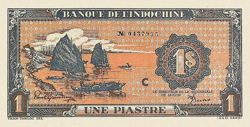 French Indo-China banknotes, Banque de l'Indochine, 1 Piastre, 1942, Pick P-58, UNC