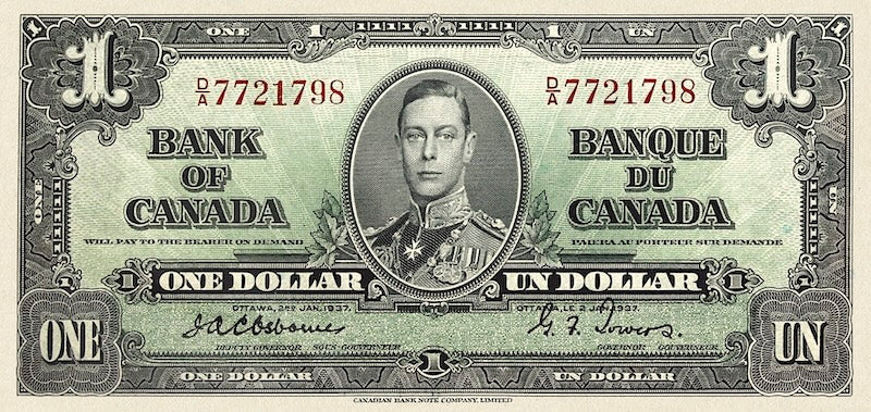 Canada banknote, Bank of Canada, $1 Dollar, 1937, Pick P-58, UNC