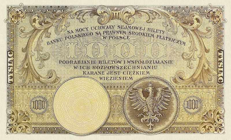 Poland banknotes, Bank Polski, 1000 Zlotych, 1919, Pick P-59, UNC