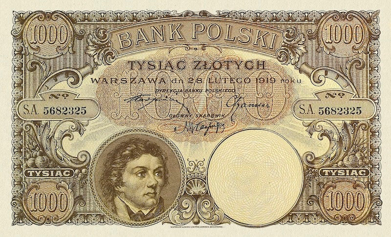 Poland banknotes, Bank Polski, 1000 Zlotych, 1919, Pick P-59, UNC
