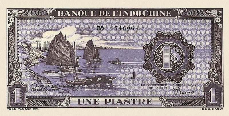 French Indo-China banknotes, Banque de l'Indochine, 1 Piastre, 1942, Pick P-60, UNC