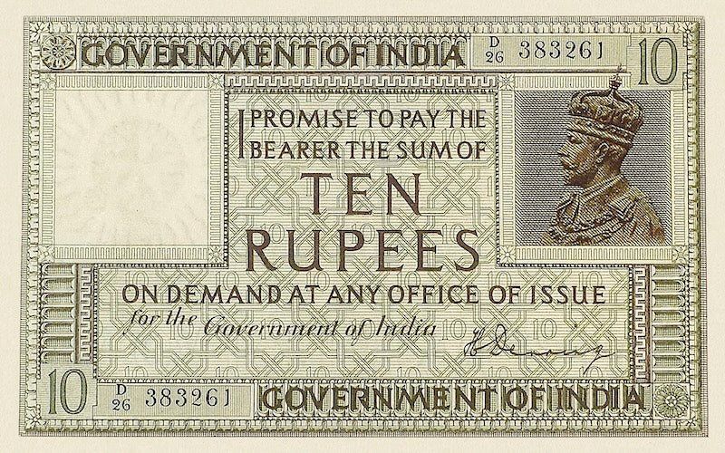British India banknote, King George V, 10 Rupees, 1917, Pick P-6, UNC
