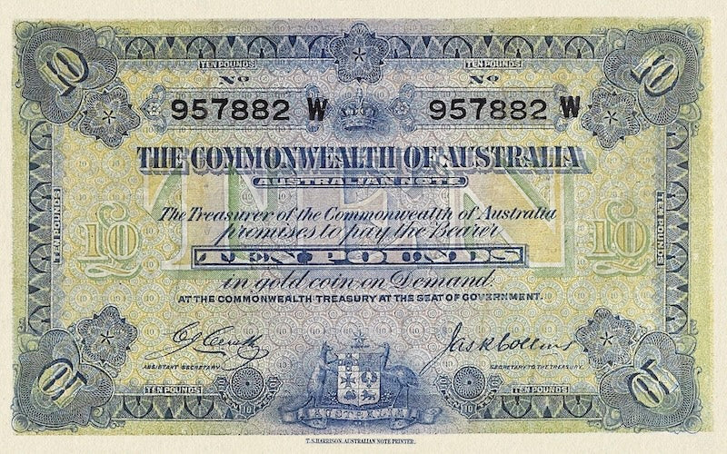 Australia banknotes, Treasury Issue, £10 Pounds, 1913, Pick P-6, UNC