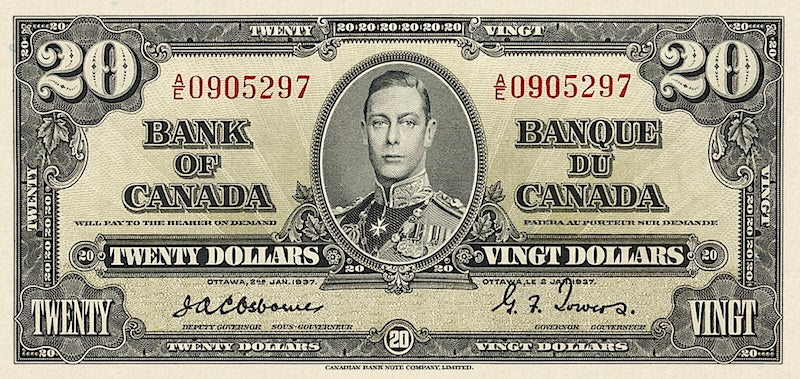Canada banknote, Bank of Canada, $20 Dollars, 1937, Pick P-62, UNC