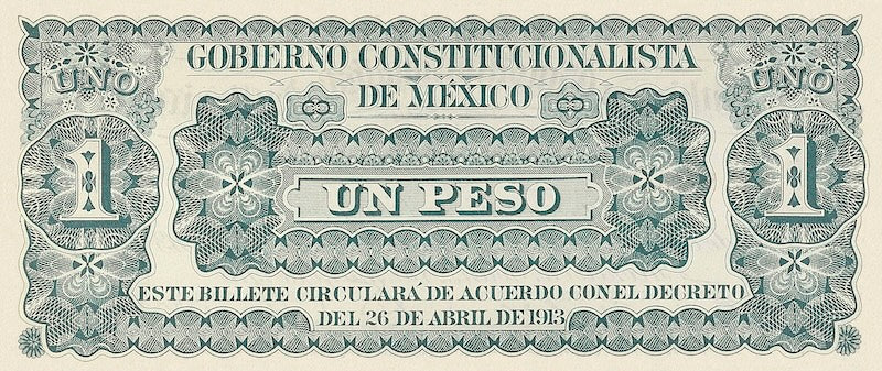 Mexico banknote, Gobierno Constitucionalista Monclova, 1 Peso, 1913, Pick P-S625, UNC