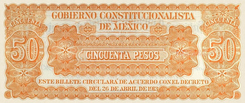 Mexico banknote, Gobierno Constitucionalista Monclova, 50 Pesos, 1913, Pick P-S634, UNC