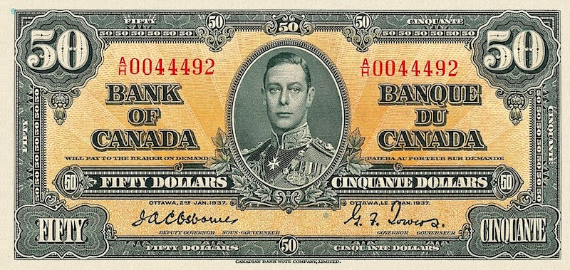Canada banknote, Bank of Canada, $50 Dollars, 1937, Pick P-63, UNC