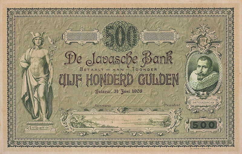Banknotes Netherlands Indies, Uang Kuno Belanda, 500 Gulden, Year 1908, P-64, UNC