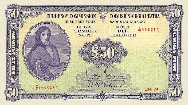 Ireland banknotes, Irish Free State (Saorstát Éireann), Lady Lavery Issue,  £50 Pounds, 1928, Pick  P-6, UNC