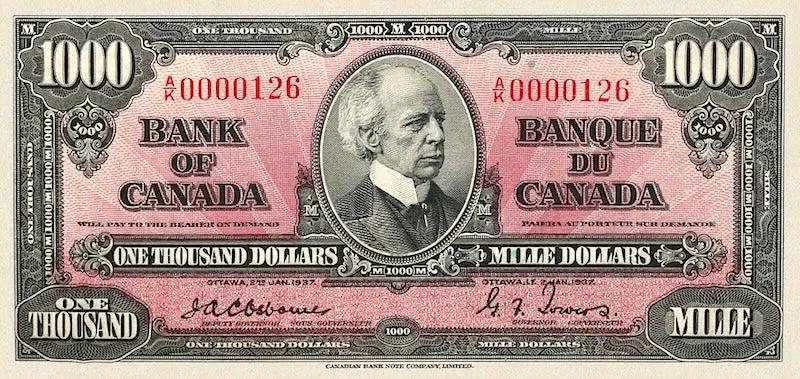 Canada banknote, Bank of Canada, $1000 Dollars, 1937, Pick P-65, UNC