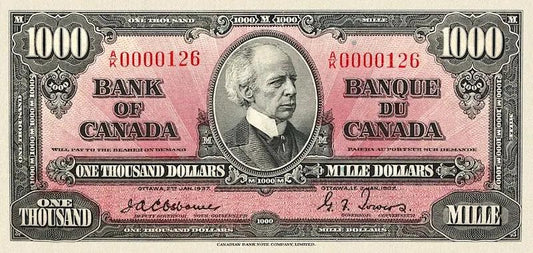 Canada banknote, Bank of Canada, $1000 Dollars, 1937, Pick P-65, UNC