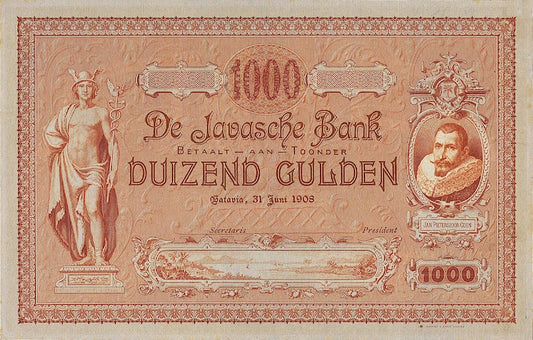 Banknotes Netherlands Indies, Uang Kuno Belanda, 1000 Gulden, Year 1908, P-65, UNC
