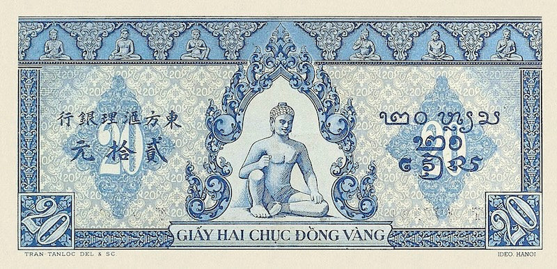 French Indo-China banknotes, Banque de l'Indochine, 20 Piastres, 1942, Pick P-65, UNC