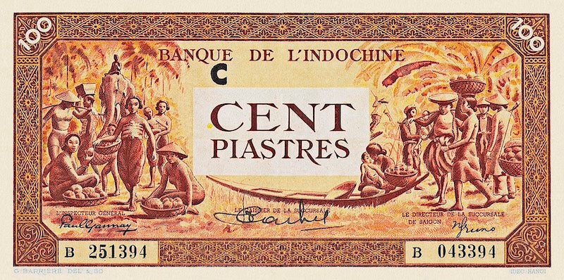 French Indo-China banknotes, Banque de l'Indochine, 100 Piastres, 1942, Pick P-66, UNC