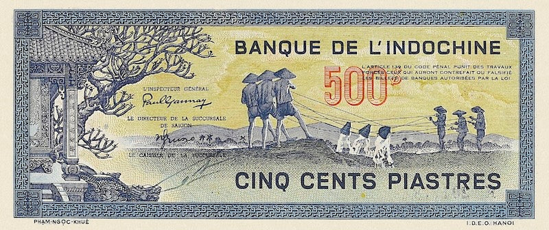 French Indo-China banknotes, Banque de l'Indochine, 500 Piastres, 1942, Pick P-68, UNC