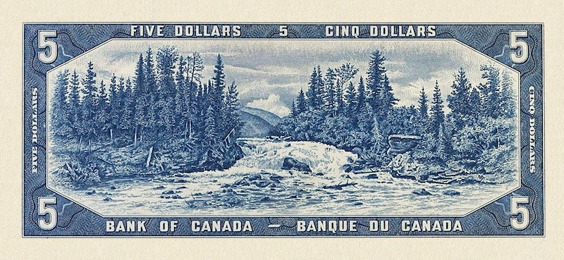 Canada banknotes, Elizabeth II (The Devil's Face), $5 Dollars, 1954, Pick P-68, UNC