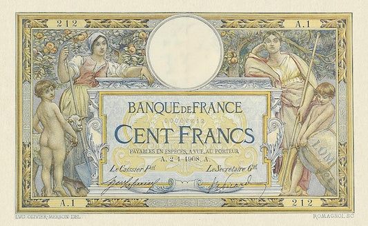 France banknote, Banque de France, 100 Francs, 1908, Pick P-69, UNC
