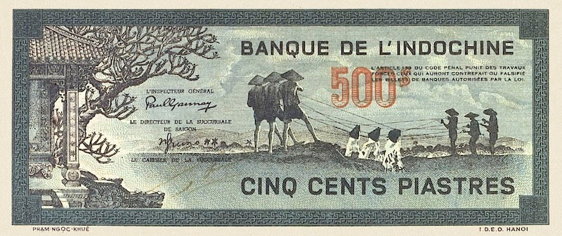 French Indo-China banknotes, Banque de l'Indochine, 500 Piastres, 1942, Pick P-69, UNC