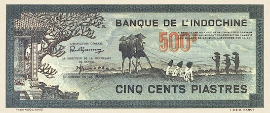 French Indo-China banknotes, Banque de l'Indochine, 500 Piastres, 1942, Pick P-69, UNC