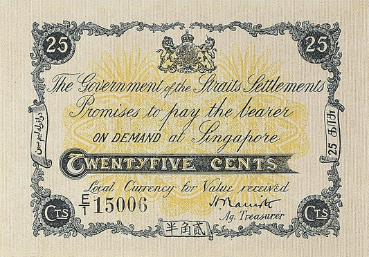 Straits Settlements banknotes, Emergency Issue, 25 Cents, 1917, Pick P-7, UNC