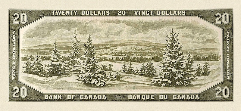 Canada banknotes, Elizabeth II (The Devil's Face), $20 Dollars, 1954, Pick P-70, UNC