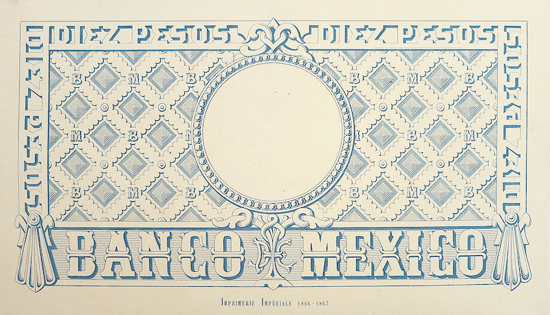 Mexico banknote, Empire of Maximilian, Banco de Mexico, 10 Pesos, Year 1866, Pick P-7, UNC