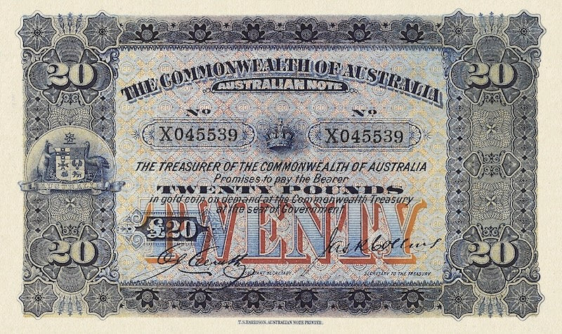 Australia banknotes, Treasury Issue, £20 Pounds, 1913, Pick P-7, UNC