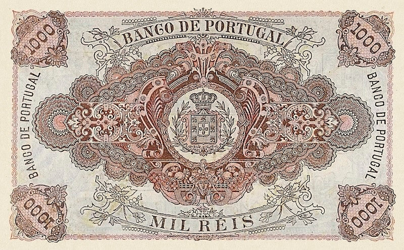 Banco de Portugal banknote, 1000 Reis, 1893, Pick P-73, UNC