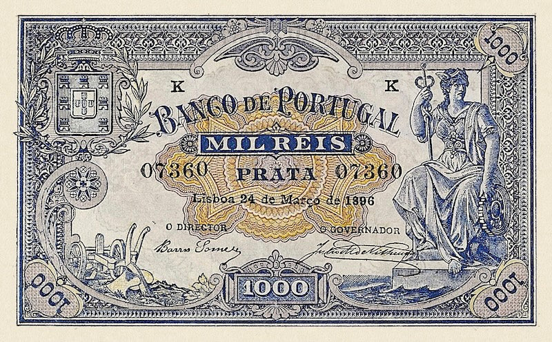 Banco de Portugal banknote, 1000 Reis, 1893, Pick P-73, UNC