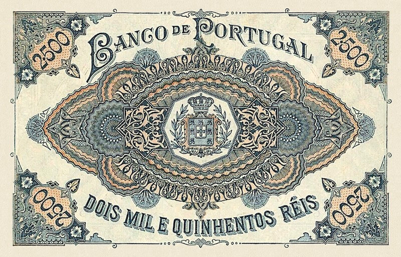 Banco de Portugal banknote, 2500 Reis, 1893, Pick P-74, UNC