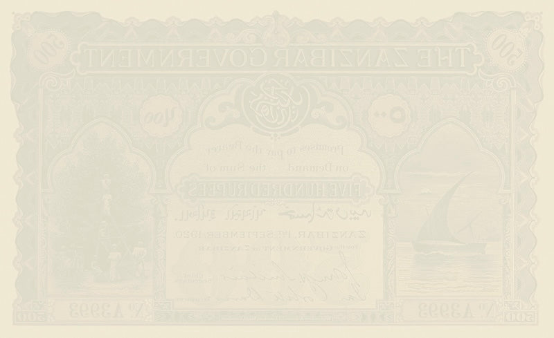 Zanzibar banknote, King George V (KGV), 500 Rupees, 1920, Pick P-7, UNC