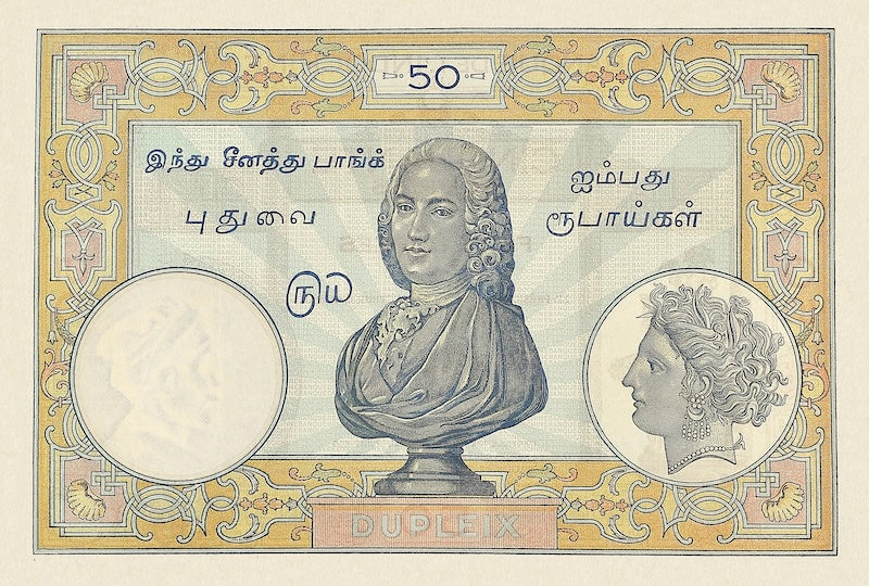 French India banknote, Banque de l'Indochine, 50 Rupees / Roupies, 1919, Pick P-7, UNC