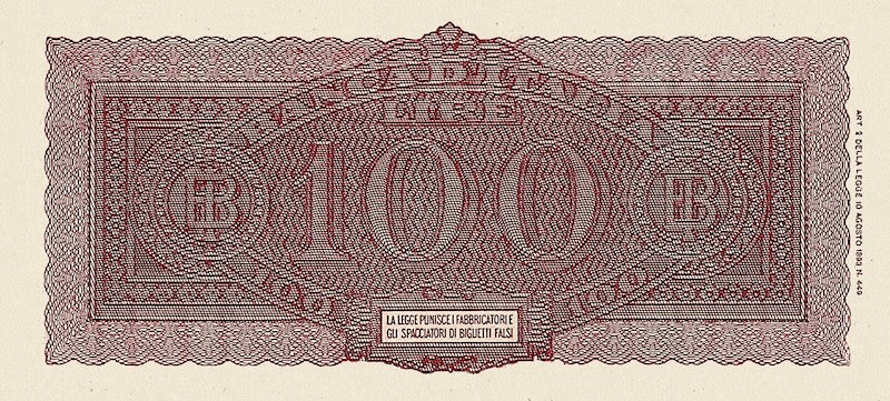 Italy banknote, Italia Turrita Issue, 100 Lire, 1944, Pick P-75, UNC