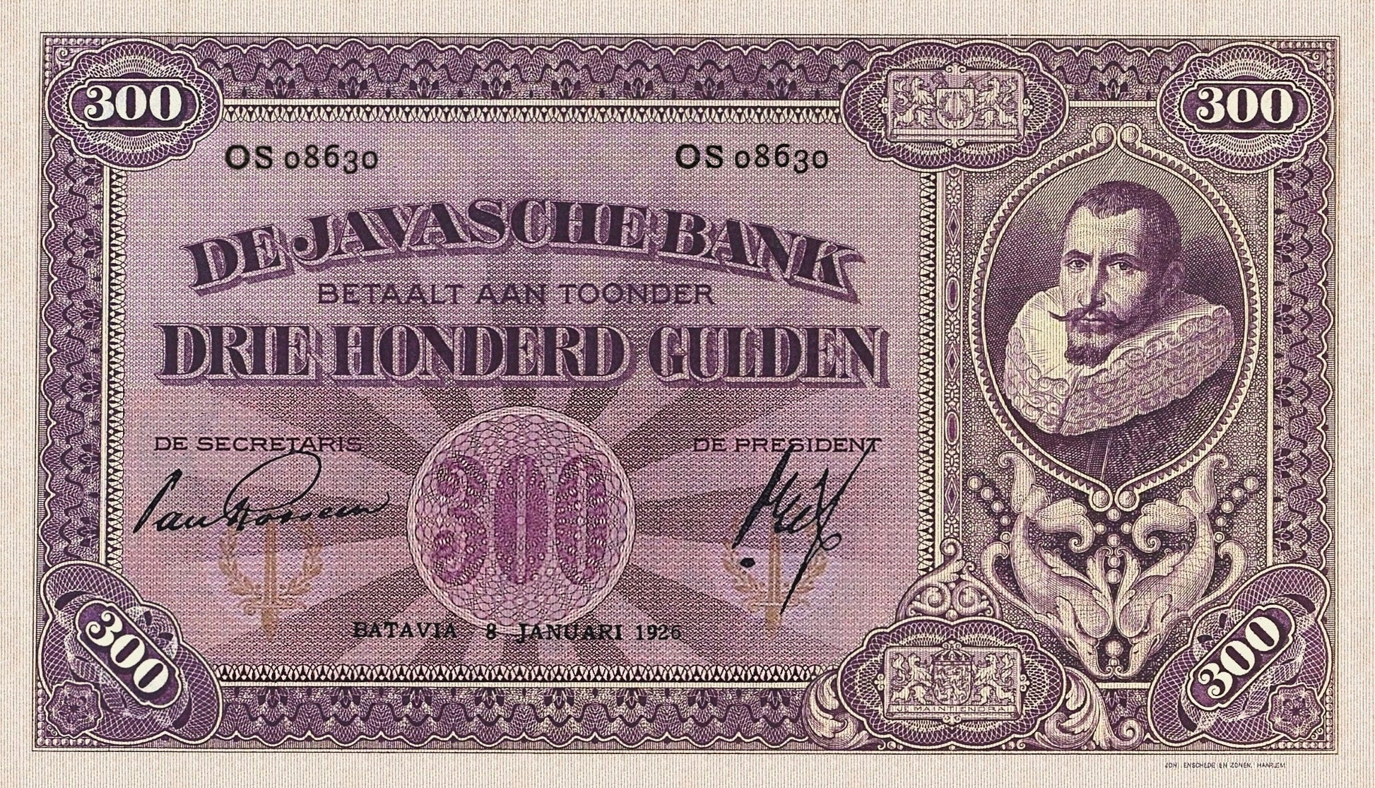 Netherlands Indies banknotes, Uang Kuno Belanda, 300 Gulden, 1925, Pick P-75, UNC