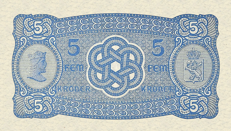 Norway banknotes, Norges Bank, 5 Kroner, 1943, Pick P-7, UNC