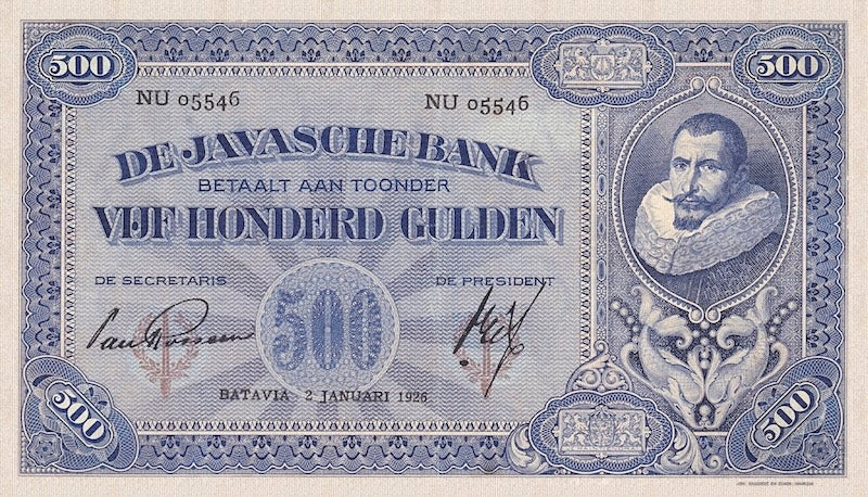 Netherlands Indies banknotes, Uang Kuno Belanda, 500 Gulden, 1925, Pick P-76, UNC